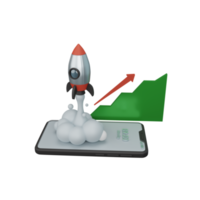 3d rendering rocket launching isolated useful for business, company, corporate and finance design png