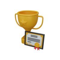 3d rendering trophy and certificate isolated useful for business, company, corporate and finance png