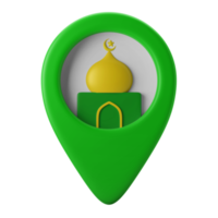 ubicación de la mezquita en la ilustración del icono 3d del mapa gps