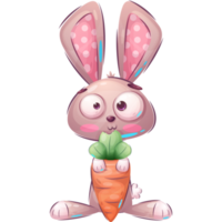 Cartoon character childish rabbit with carrot png
