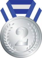 Silver medal with blue ribbon