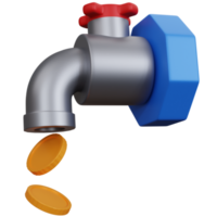 3d rendering water faucet with some coins isolated png