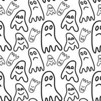 Vector halloween seamless pattern of ghost isolated on white background. Funny, cute illustration for seasonal design, textile, decoration kids playroom or greeting card. Hand drawn prints and doodle.