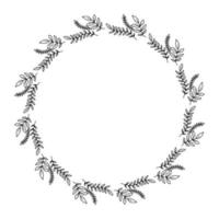 Vector hand drawn flower circle frame isolated on white background. Decorative doodle floral designs, square frame, spring, flowers, leaf, plants, flower decorations, wreaths for seasonal design.