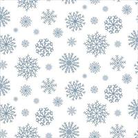 Cute Christmas seamless pattern with snowflakes isolated on white background. Happy new year wallpaper and wrapper for seasonal design, textile, decoration, greeting card. Hand drawn prints and doodle vector