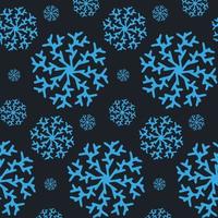 Christmas seamless pattern with snowflakes isolated on dark background. Happy new year wallpaper and wrapper for seasonal design, textile, decoration, greeting card. Hand drawn prints and doodle. vector