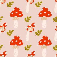 Toadstools in flat style, vector seamless pattern