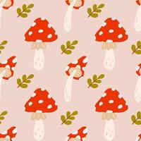 Toadstools in flat style, vector seamless pattern