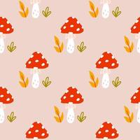 Cute fly agaric in flat style, vector seamless pattern