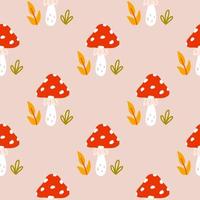 Cute fly agaric in flat style, vector seamless pattern