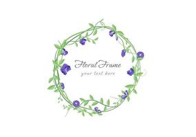blooming butterfly pea flower crown frame vector on white background