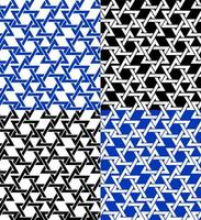 set of seamless patterns with Star of David symbol. Ornament for decoration of Hanukkah. Hexagonal star of national flag of Israel. Vector