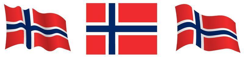 norway flag in static position and in motion, developing in wind in exact colors and sizes, on white background vector