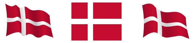 Denmark flag in static position and in motion, developing in wind in exact colors and sizes, on white background vector
