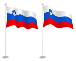 Slovenia flag on flagpole waving in the wind. Holiday design element. Checkpoint for map symbols. Isolated vector on white background