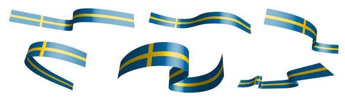 Set of holiday ribbons. Sweden flag waving in wind. Separation into lower and upper layers. Design element. Vector on white background