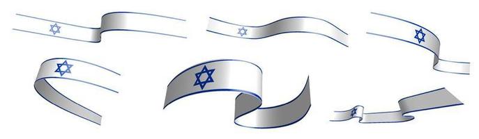 Set of holiday ribbons. Israel flag waving in wind. Separation into lower and upper layers. Design element. Vector on white background