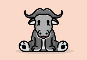 Grey color of cute little buffalo design vector