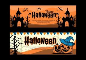 color naranja oscuro de dos diseños de banner de eventos de halloween vector