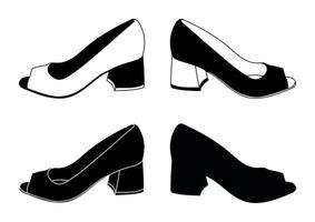 zapatos de tacón alto para mujer, modelo de zapato femenino, silueta en vector aislado de fondo blanco