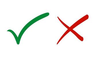 conjunto de iconos de marca de verificación y marca cruzada. símbolo de marca en color verde y rojo. ilustración vectorial vector