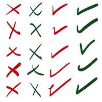 doodle set of check mark and wrong mark with circle. false and true. vector illustration