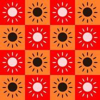 Seamless pattern vector illustration design. Black and white sun shine within a orange square block. Fabric, paper, printing, gift, cloth, cover concepts.