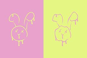 Trendy distorted melting bunny face collection. vector