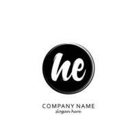 Initial HE with black circle brush logo template vector