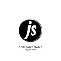 Initial JS with black circle brush logo template vector