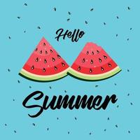 hello summer word with fruit, watermelon. Vector illustration in flat style