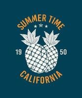 diseño de logotipo de verano de piña de california de horario de verano vector