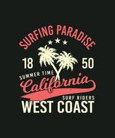 diseño de camiseta de surf de la costa oeste de california vector