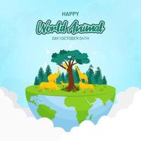 feliz día mundial de los animales 04 de octubre con ilustración de la tierra y el bosque en un fondo aislado vector