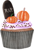 Watercolor cute halloween cupcake png