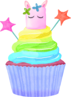 cupcake de unicórnio extravagante aquarela png