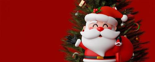 3d illustration Christmas banner of Santa Claus with Christmas tree photo