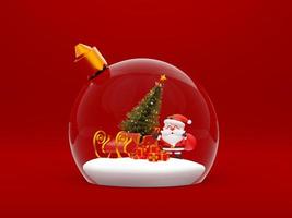 3d illustration of Santa Claus with sleigh in snow globe photo