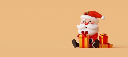 3d illustration Christmas banner, Santa Claus with Christmas gift, Merry Christmas photo