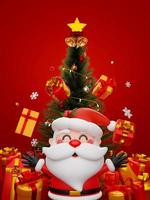 3d illustration Christmas banner of Santa Claus with Christmas tree and gift box photo