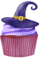 Watercolor cute halloween cupcake png