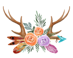 watercolor antler and flower png