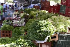 verduras exhibidas en feria gratis en la ciudad de río de janeiro un domingo por la mañana foto