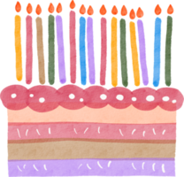 Watercolor colorful bithday cake png