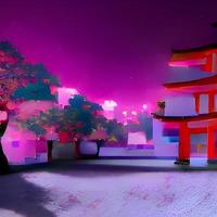 fantasy night city japanese landscape neon light. photo