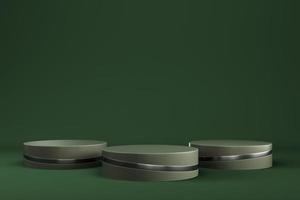 Abstract minimal background. Dark green cylindrical pedestal for product display photo