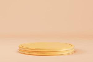 Abstract minimal background. Orange cylindrical pedestal with golden rings for product display photo