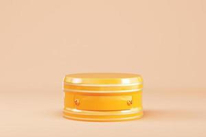Abstract minimal background. Orange cylindrical pedestal with lable for product display photo