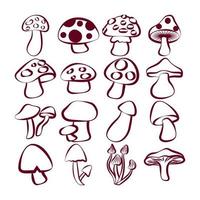 Lineart of various mushrooms set. Isolated on white background. Elements for autumn needs vector