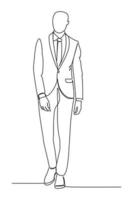 Confident Business Man Walking Over White Background. Continuous single line drawing vector illustration